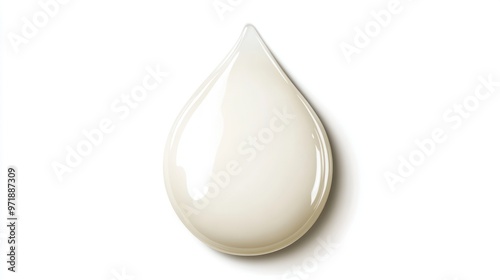 Fresh milk drop with a delicate sheen, isolated on a simple white background.