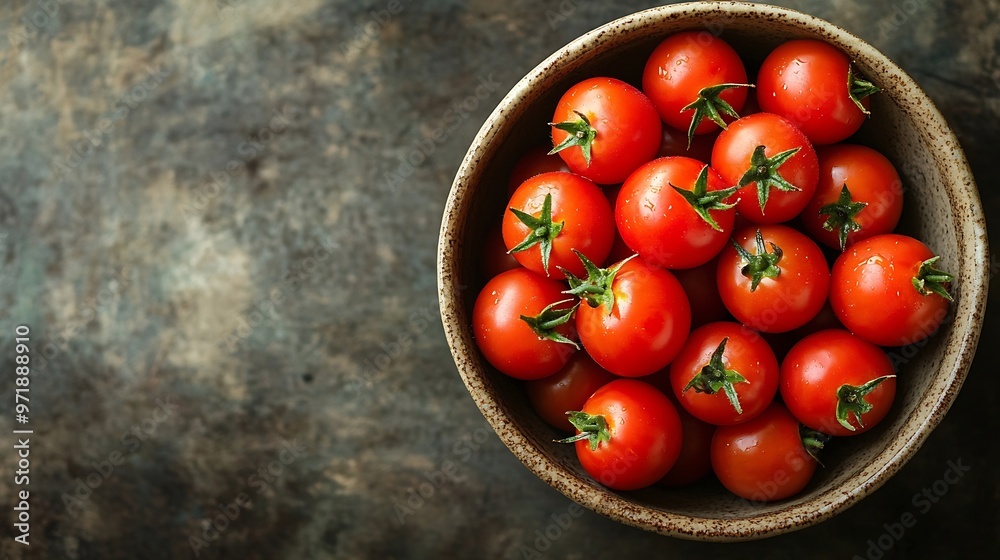 Fresh organic vine tomatoes in a bowl Top view Healthy eating concept : Generative AI Fresh organic vine tomatoes in a bowl Top view Healthy eating concept : Generative AI