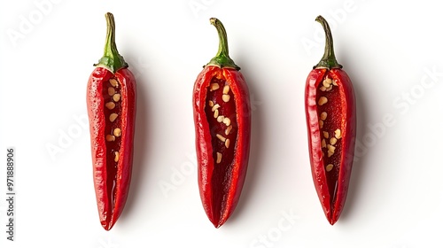 Red sliced chili pepper isolated on a white background view from above Fresh mexico hot cayenne spicy : Generative AI photo