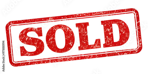 SOLD red rubber stamp isolated on transparent background or white background with distressed texture effect