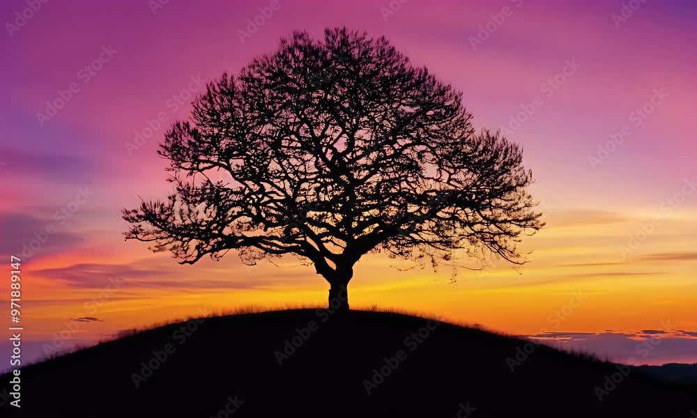 Silhouetted Tree at Sunset on a Hilltop Silhouetted Tree at Sunset on a Hilltop