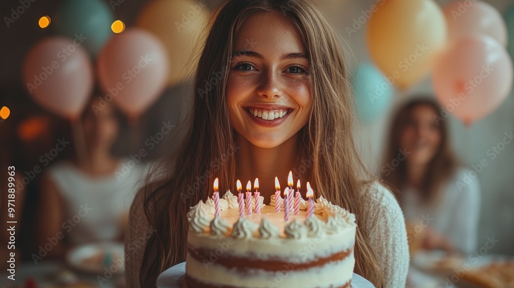 Birthday Girl Holding Cake With Lit Candles Birthday Girl Holding Cake With Lit Candles