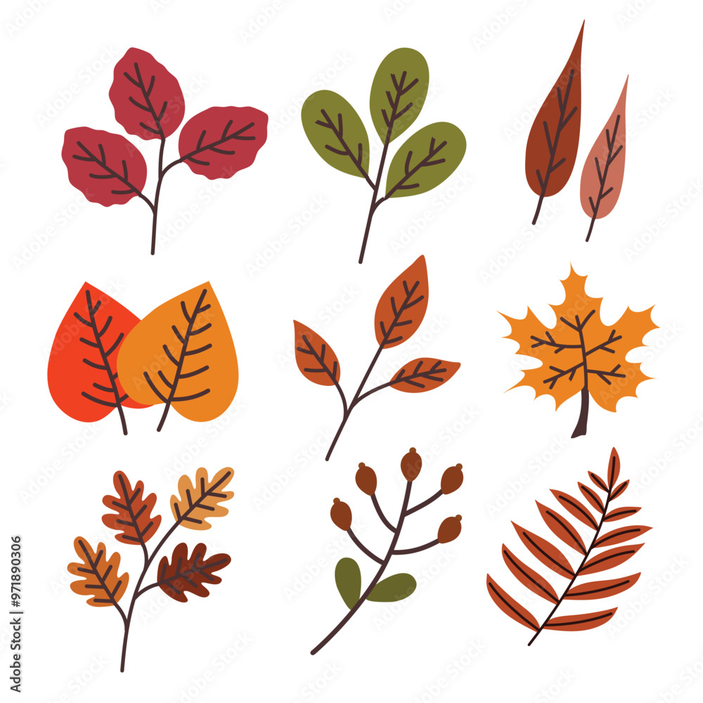 Hand drawn autumn leaves set. Autumn, fall, and thanksgiving decoration. Suitable for flat design graphic illustration, clip art, stickers, etc Hand drawn autumn leaves set. Autumn, fall, and thanksgiving decoration. Suitable for flat design graphic illustration, clip art, stickers, etc