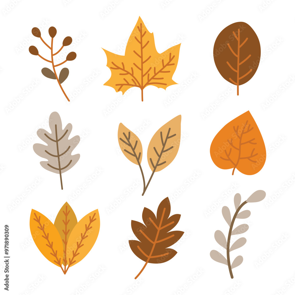 Hand drawn autumn leaves set. Autumn, fall, and thanksgiving decoration. Suitable for flat design graphic illustration, clip art, stickers, etc Hand drawn autumn leaves set. Autumn, fall, and thanksgiving decoration. Suitable for flat design graphic illustration, clip art, stickers, etc