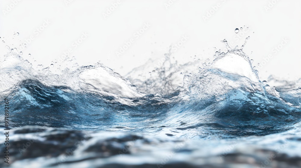 Water splashes and waves hitting a transparent wall digital concept white background creates a minimalist and cinematic effect Water splashes and waves hitting a transparent wall digital concept white background creates a minimalist and cinematic effect
