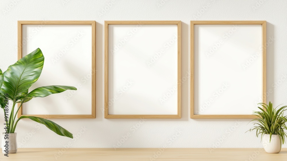Minimalist Interior Design with Blank Picture Frames and Plants Minimalist Interior Design with Blank Picture Frames and Plants