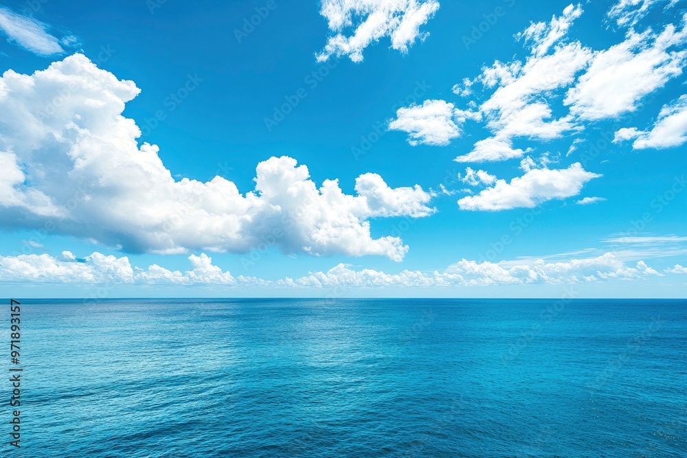 Beautiful nature view bright blue sky with white clouds background and soft oceans waves with a deep blue color on the sea , ai Beautiful nature view bright blue sky with white clouds background and soft oceans waves with a deep blue color on the sea , ai
