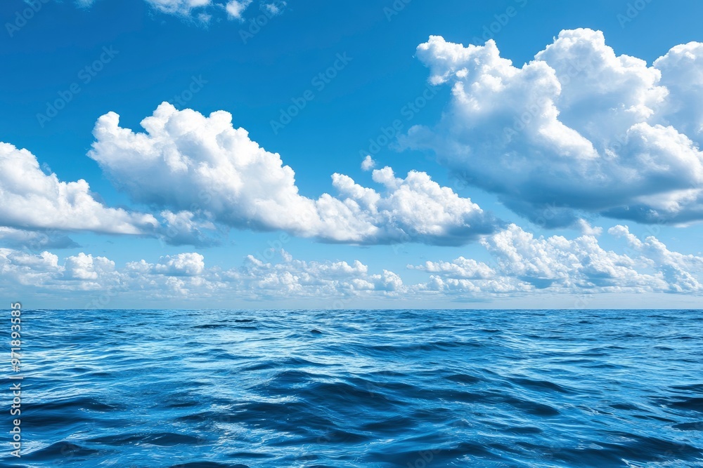 Beautiful nature view bright blue sky with white clouds background and soft oceans waves with a deep blue color on the sea , ai Beautiful nature view bright blue sky with white clouds background and soft oceans waves with a deep blue color on the sea , ai