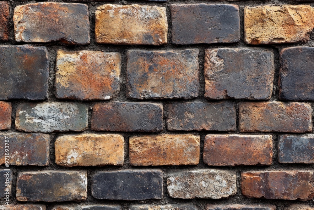 Weathered Brick Wall with Varied Colors and Textures Weathered Brick Wall with Varied Colors and Textures