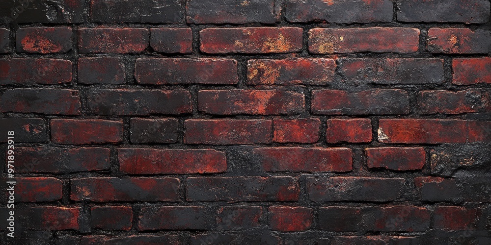 Obraz premium Close-up of a Red Brick Wall with Black Paint