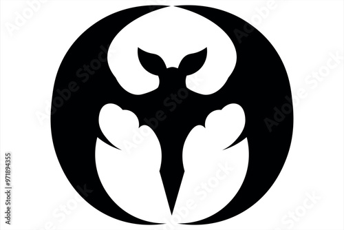 Scary black bat flat icon. Vector illustration isolated on white background.