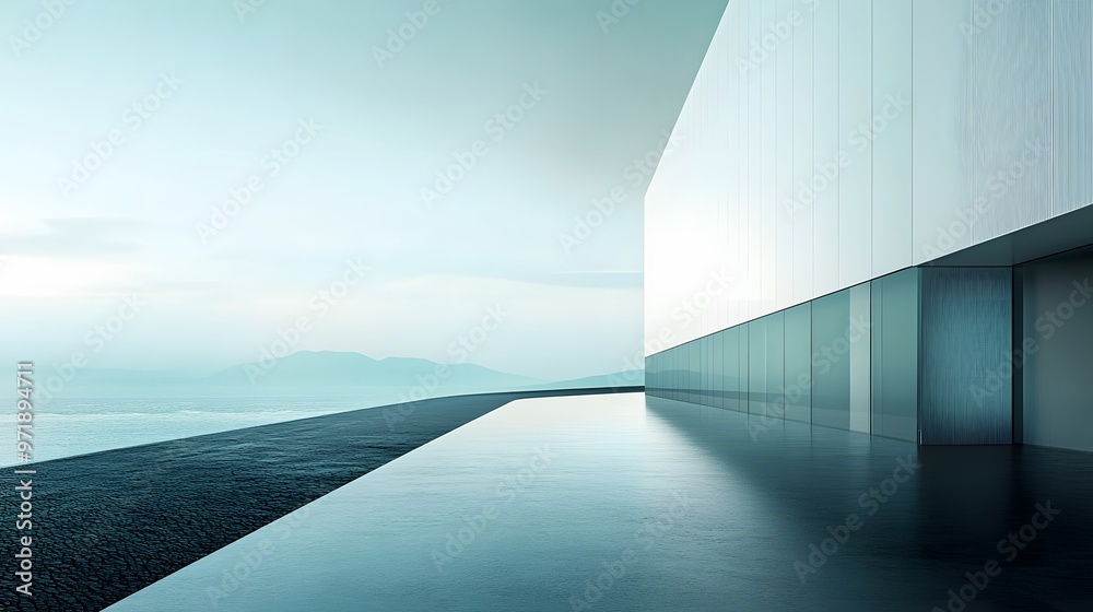 Modern Building with Glass Walls by the Sea Modern Building with Glass Walls by the Sea