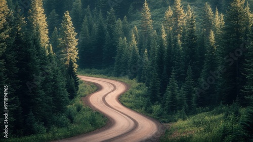 A winding road through a forest with trees on both sides