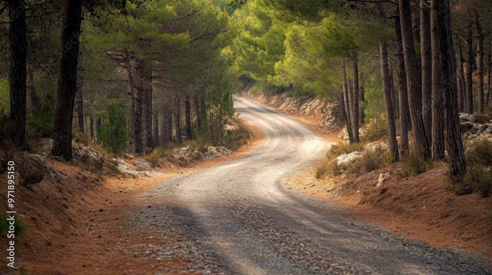 Naklejka premium A road with trees on either side