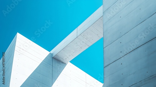 abstract concrete architecture detail Geometric fragment of a modern structure building white beams against a light blue sky minimal design contemporay and minimalist photography angul : Generative AI photo