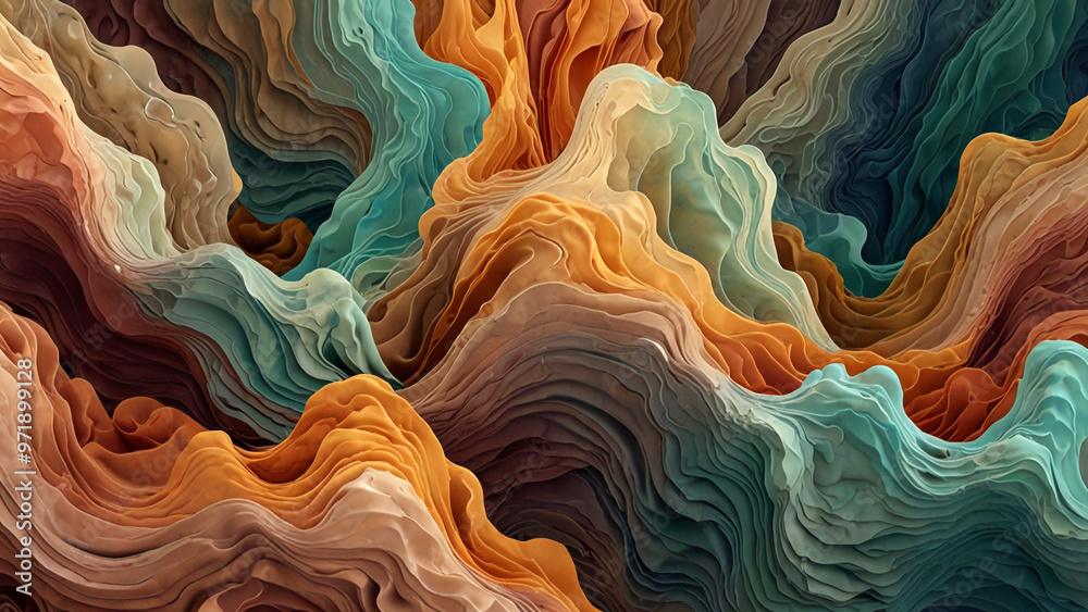 Biomorphic abstract design with soft, fluid shapes that mimic the natural growth patterns of living organisms with earth tones color