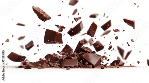 Delectable Cascading Chocolate Pieces - Dynamic PNG Chunks and Shards for Dessert Designs