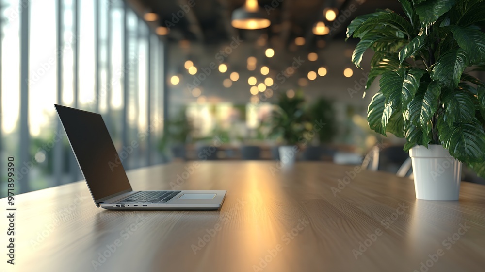 Empty conference room with laptop in office : Generative AI Empty conference room with laptop in office : Generative AI
