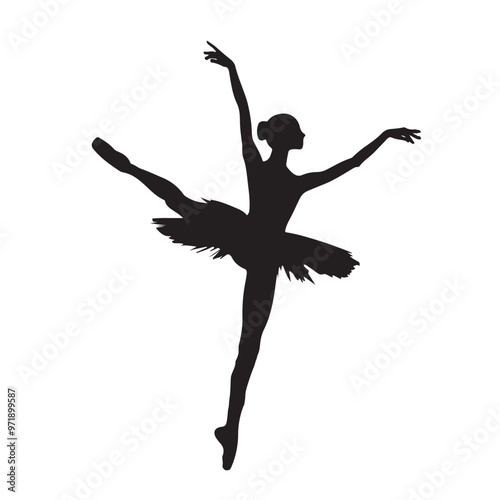 Silhouette of a ballerina mid-pirouette vector on a white background