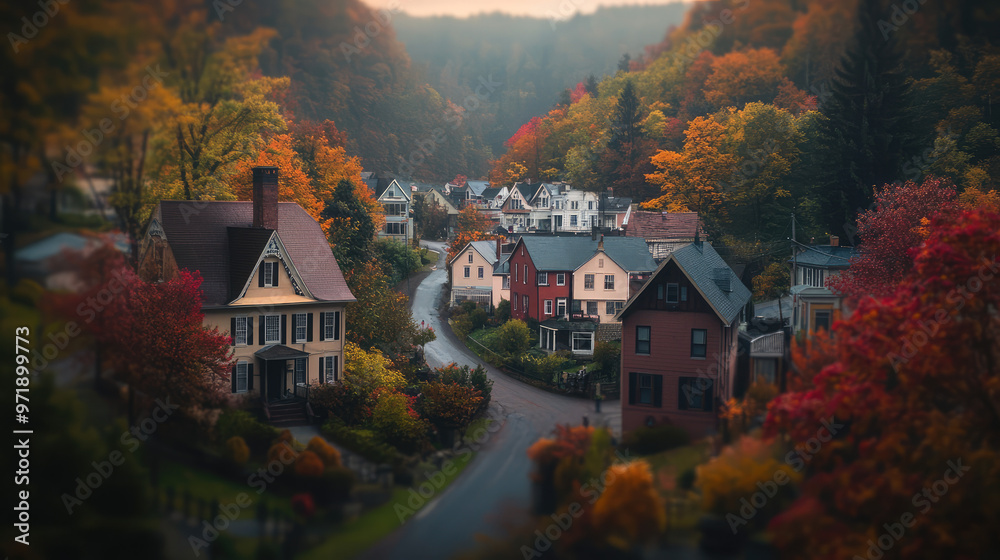 A historic town nestled in a valley filled with autumn colors. A historic town nestled in a valley filled with autumn colors.