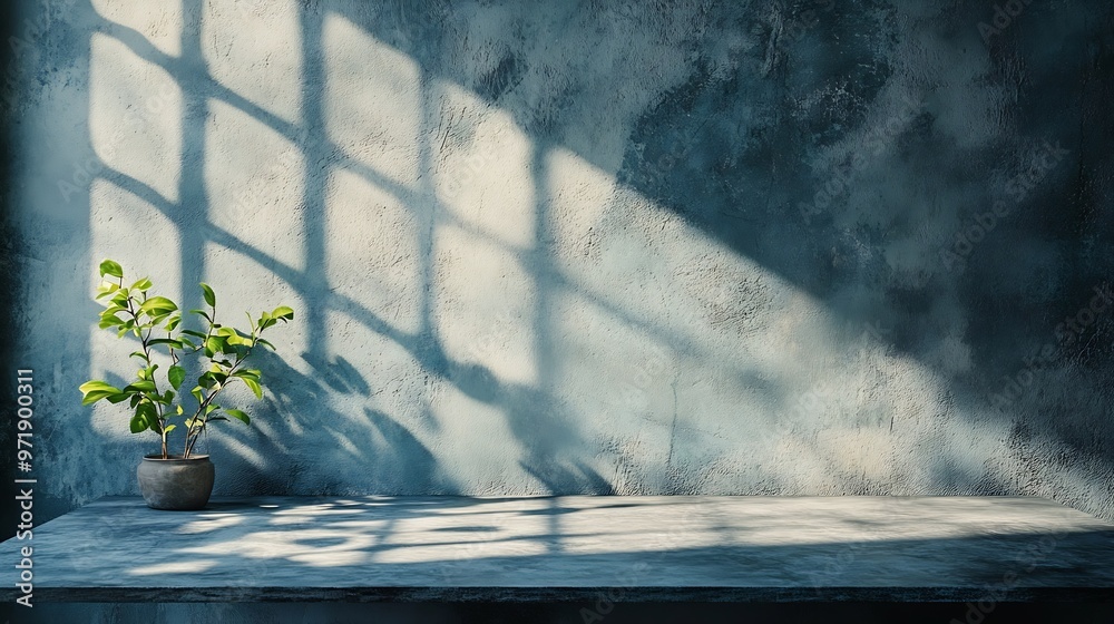 Empty tabletop with window shadow on concrete wall texture background suitable for product presentation backdrop : Generative AI Empty tabletop with window shadow on concrete wall texture background suitable for product presentation backdrop : Generative AI