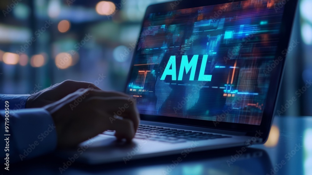 Businessman touching a virtual screen with the word Businessman touching a virtual screen with the word