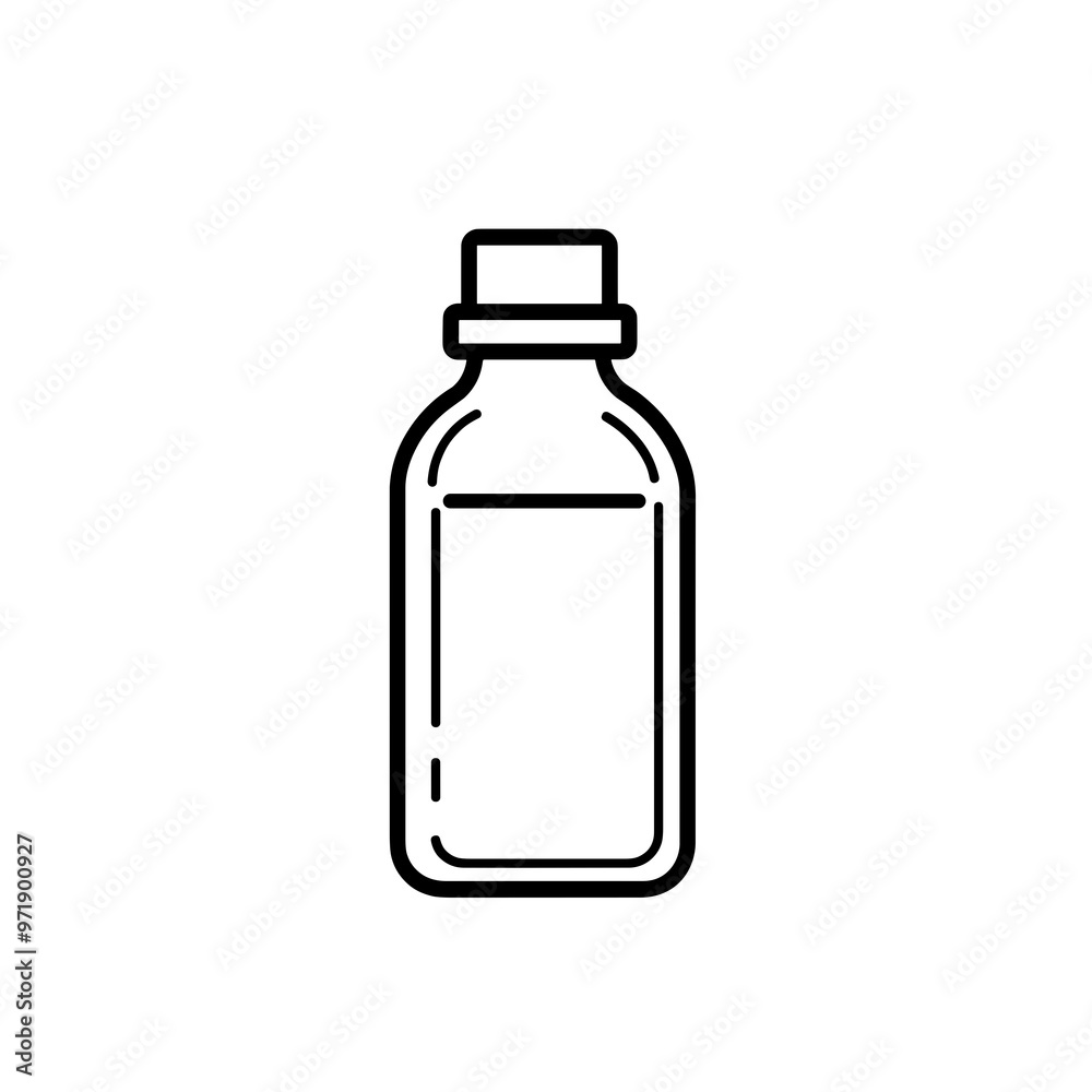 This illustration features a clear glass bottle filled with liquid, suitable for various purposes, commonly found in kitchens or medicine cabinets This illustration features a clear glass bottle filled with liquid, suitable for various purposes, commonly found in kitchens or medicine cabinets