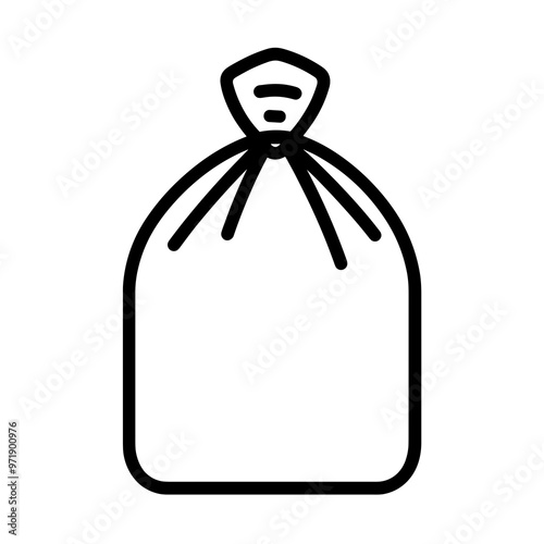 A clean and minimal line drawing of a tied garbage bag, representing waste disposal and cleanliness in various environments