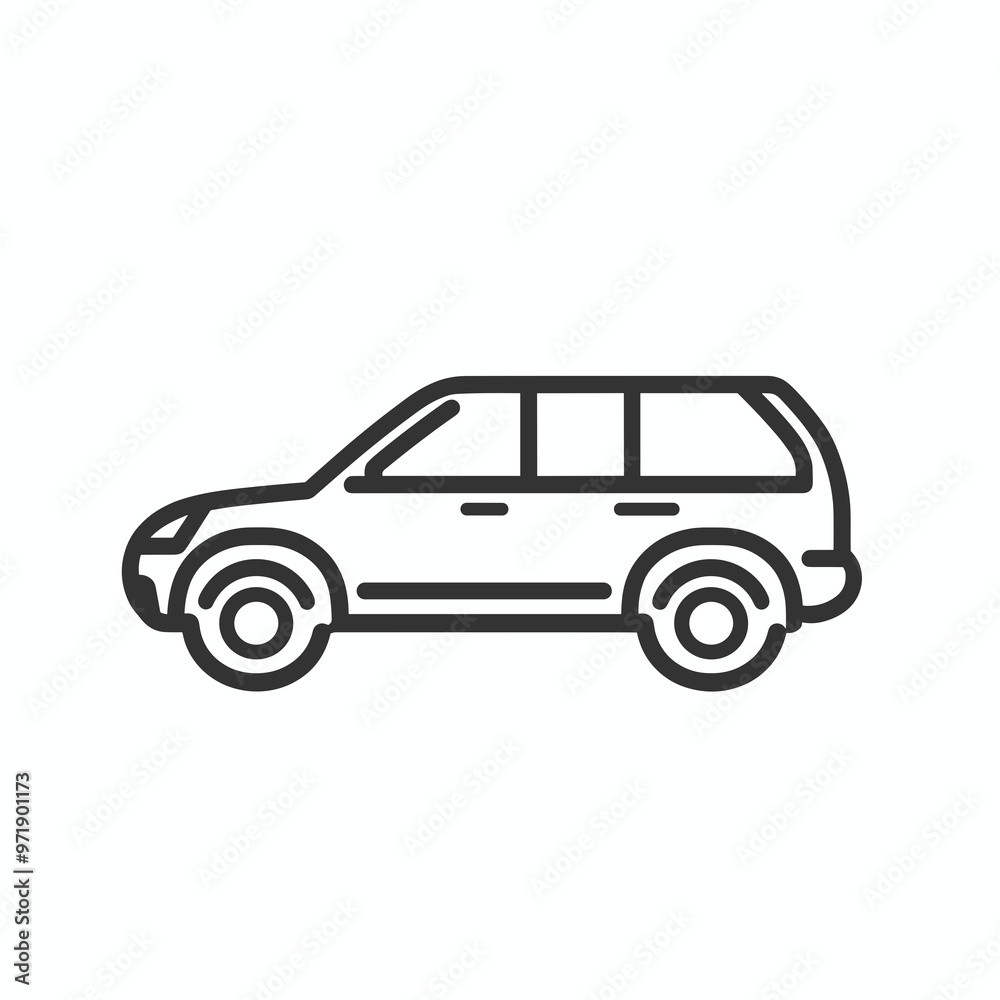 A sleek line drawing of an SUV is displayed, highlighting its profile and contemporary design. This icon represents versatility and modern transportation A sleek line drawing of an SUV is displayed, highlighting its profile and contemporary design. This icon represents versatility and modern transportation