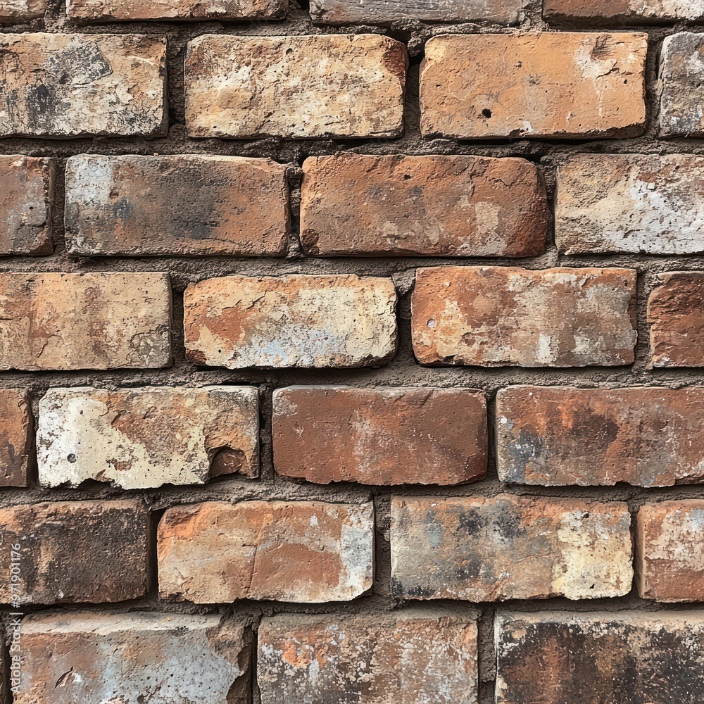 Obraz premium Weathered Brick Wall with Irregular Mortar Joints