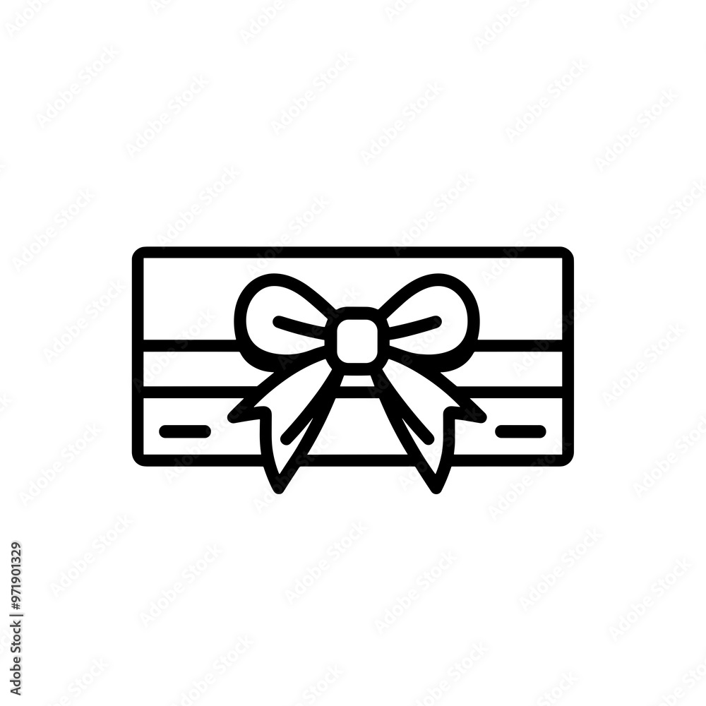 This illustration features a minimalist gift box design presented in black and white, showcasing a neatly tied bow, perfect for festive events and celebrations This illustration features a minimalist gift box design presented in black and white, showcasing a neatly tied bow, perfect for festive events and celebrations