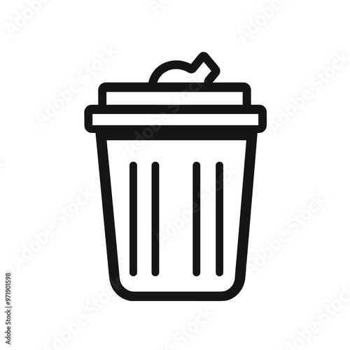 This illustration features a minimalist outline of a trash can, emphasizing waste disposal and cleanliness in a modern environment