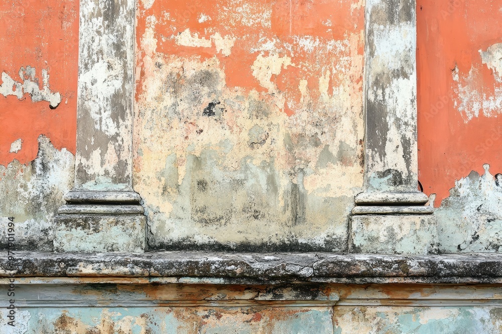 Weathered Wall with Orange and White Paint Flaking Weathered Wall with Orange and White Paint Flaking
