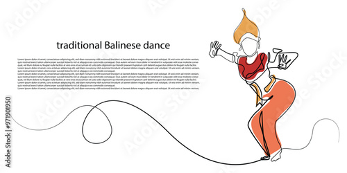 line art of balinese dancers.one line drawing of balinese dancers with color.vector illustration of balinese dancers at a performance