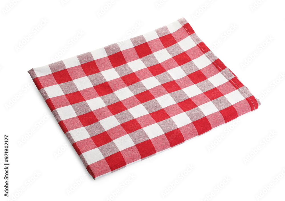 Folded tablecloth with checkered pattern isolated on white Folded tablecloth with checkered pattern isolated on white