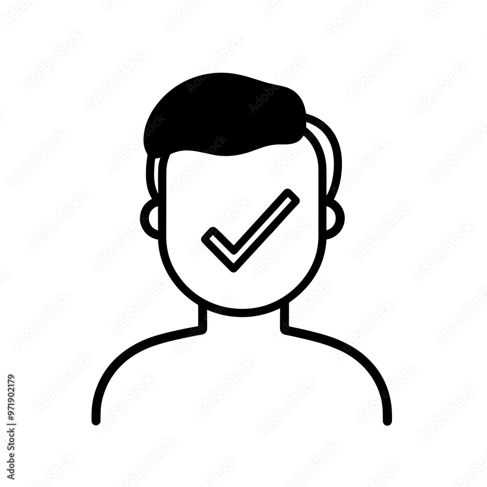 This icon illustrates a person’s face accompanied by a check mark, representing user verification and online identity confirmation This icon illustrates a person’s face accompanied by a check mark, representing user verification and online identity confirmation
