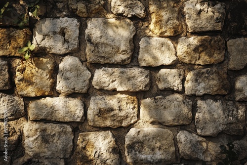 Close-up View of a Stone Wall with Sunlight and Shadows