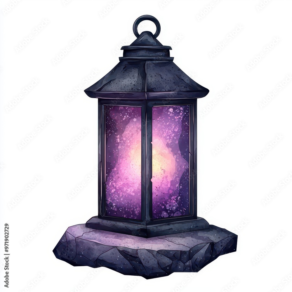 A faerie lantern, fantasy object, watercolor style, glowing soft purple, isolated on white background A faerie lantern, fantasy object, watercolor style, glowing soft purple, isolated on white background