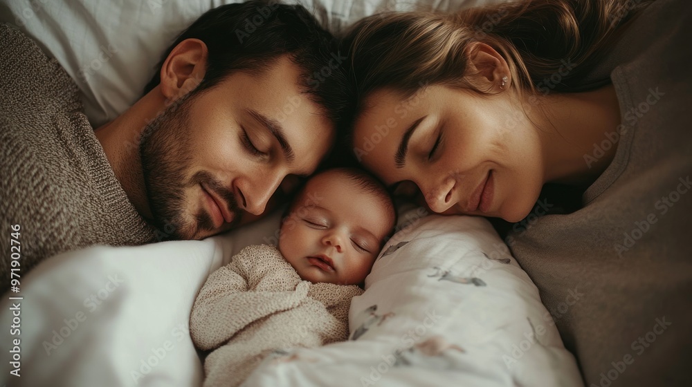 Family Portrait of a Newborn Baby Sleeping with Parents Family Portrait of a Newborn Baby Sleeping with Parents