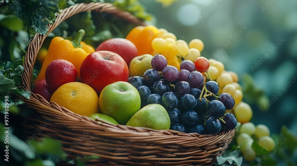 Various fresh vegetables and fruits in basket : Generative AI Various fresh vegetables and fruits in basket : Generative AI