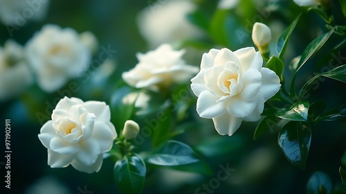 White gardenia flowers blooming in the garden of Kanshuji Temple in Yamashina Kyoto : Generative AI photo