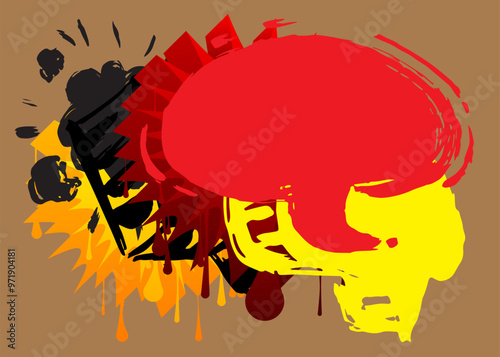 Colorful Graffiti background. Abstract modern street art decoration speech bubble performed in urban painting style.