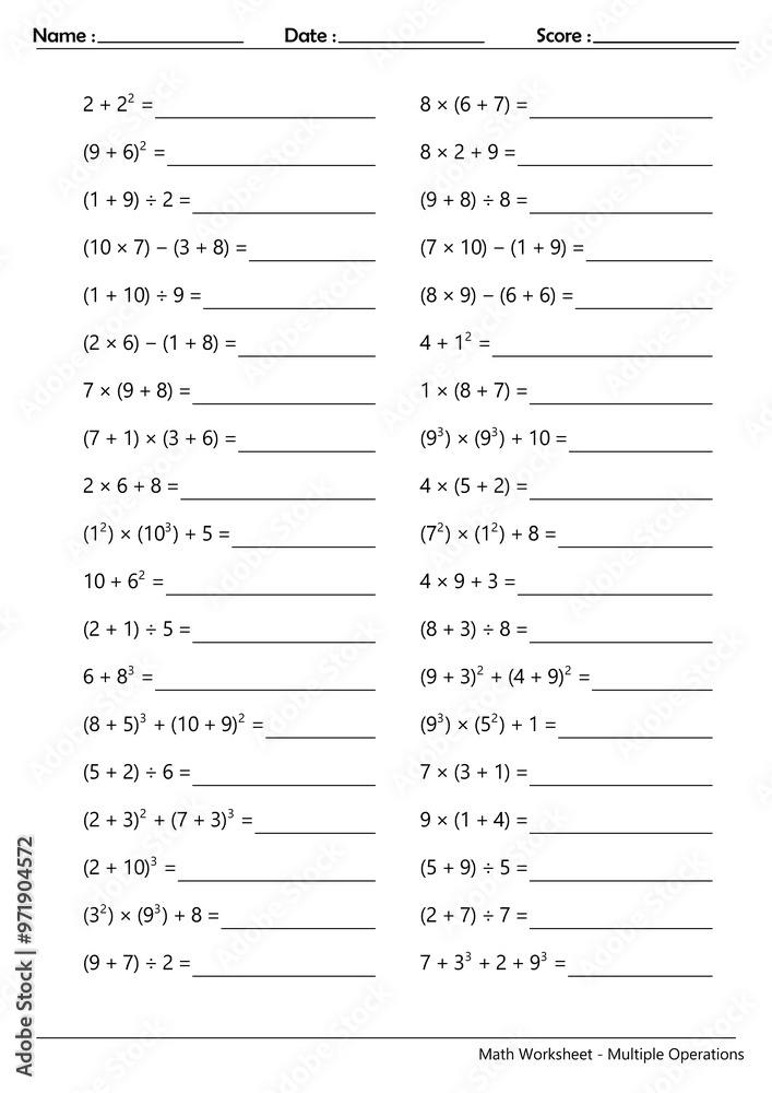 Math Worksheet - Multiple Operations_Course_011 Math Worksheet - Multiple Operations_Course_011