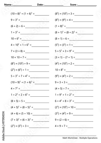 Math Worksheet - Multiple Operations_Course_010 photo