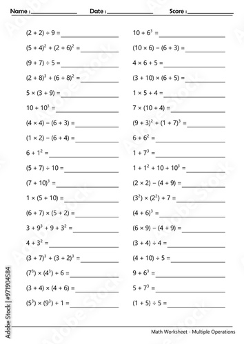 Math Worksheet - Multiple Operations_Course_014 photo