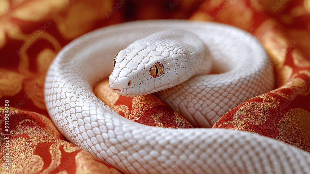 Fototapeta premium 白ヘビの年賀状素材