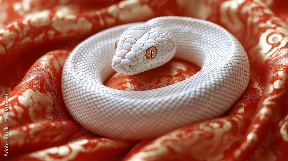 Fototapeta premium 白ヘビの年賀状素材