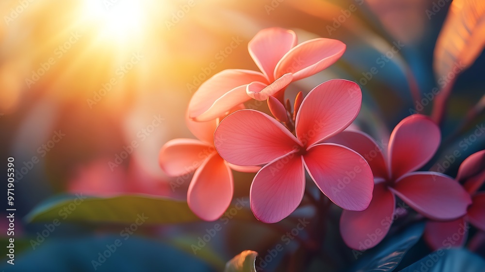 Capturing the beautiful red flower of Plumeria rubra before sunset in the parkSurabayaEast JavaIndonesiaIts the national flower of Nicaraguacultivated around the subtropical and tropic : Generative AI Capturing the beautiful red flower of Plumeria rubra before sunset in the parkSurabayaEast JavaIndonesiaIts the national flower of Nicaraguacultivated around the subtropical and tropic : Generative AI