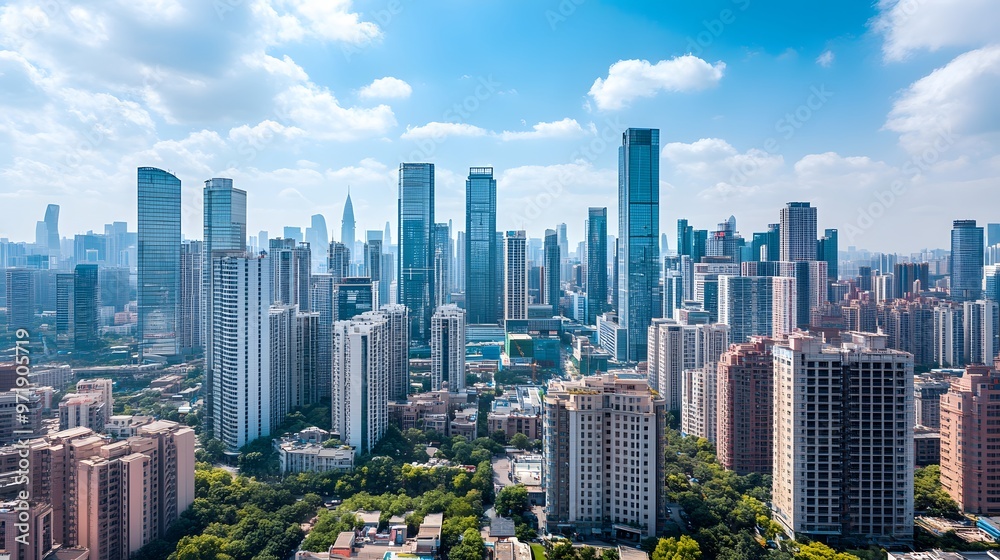 Obraz premium An Aerial View of a Dense Urban Skyline with Modern Glass and Concrete Towers