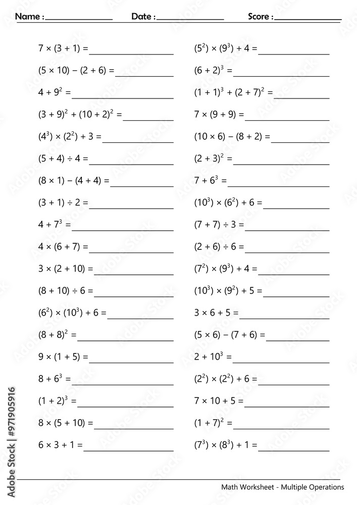 Math Worksheet - Multiple Operations_Course_069 Math Worksheet - Multiple Operations_Course_069